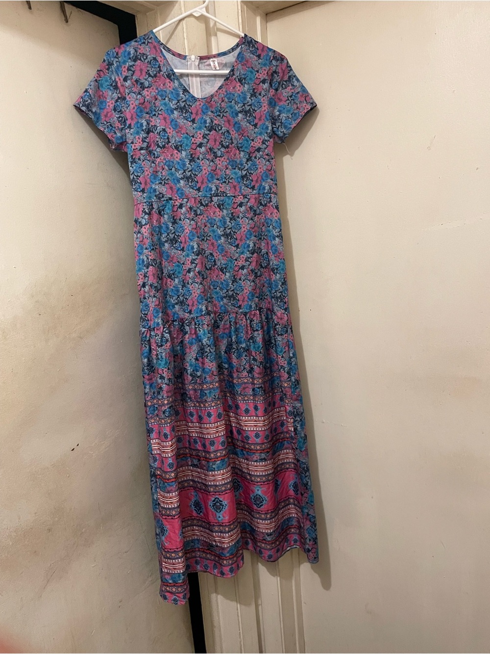 Gora Women’s Floral Boho Midi Dress Short Sleeve Back Zip Size S